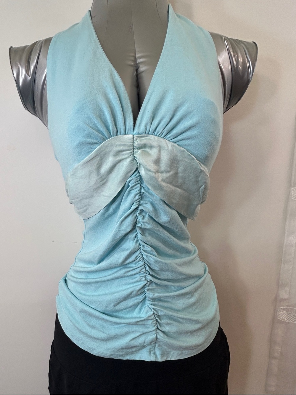 Arden B Light Blue Ruched Halter Tank
